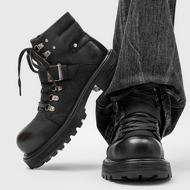 Brand Men Leather Boots Motorc - Luxury Lifestyle Store review and price