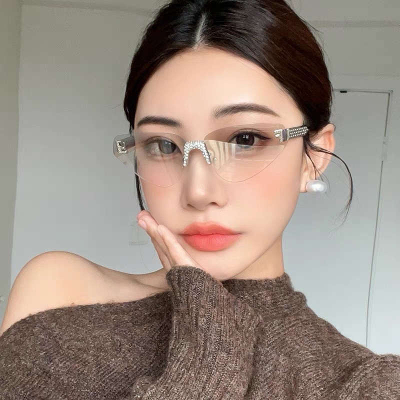 Women's Sexy Cat Eye Rimless R - Luxury Lifestyle Store review and price